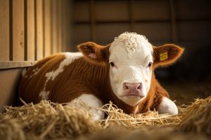 Calf lying in a shed